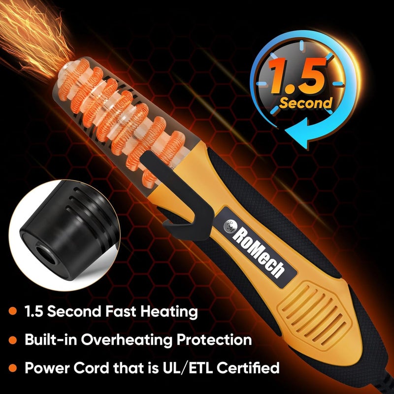 ROMECH 350W Heat Gun with 2 Nozzles, Dual Temp Heat Gun 400°F-660°F, Fast Heat Hot Air Gun with Overload Protection for DIY Craft Embossing Shrink Wrapping (Orange) - Image 3